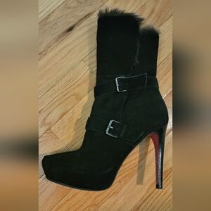 Paris Hilton Platform Stiletto Audrey Ankle Boots Women Sz 8 Black suede/fur